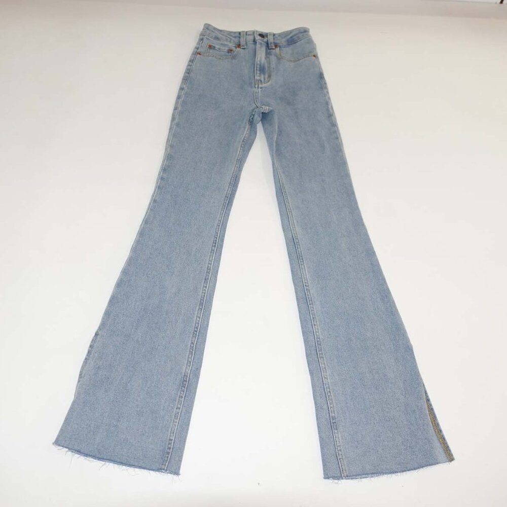 Motel Denim Women's Split Boot Leg Jeans Size XXS NWT Light Blue 32" Inseam